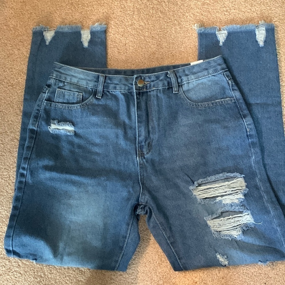 Destructed Flare Blue Jeans Size 30 NWOT